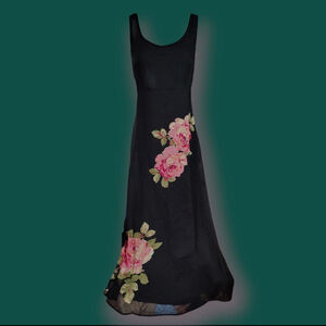Robbie Bee Maxi Dress XL Vintage Floral Beaded Black Long Dress